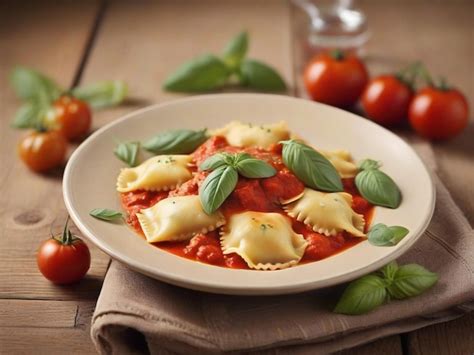 Premium Ai Image Tasty Cooked Italian Ravioli With Tomato Sauce And