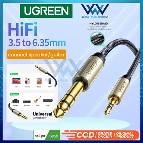 Jual UGREEN Kabel Aux Jack 3 5mm To 6 5mm Stereo TRS Akai Guitar HiFi