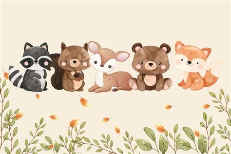 Painel De Lona Animais Cute Felizes Bosque Outono