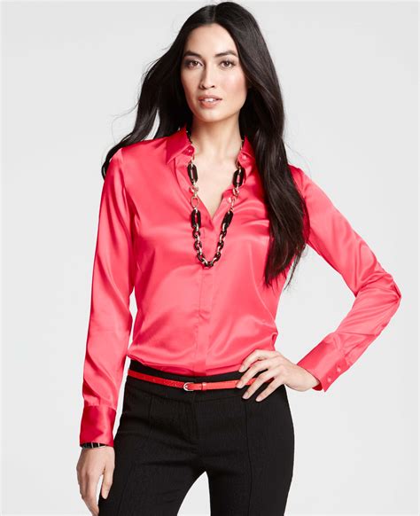 Lyst Ann Taylor Silk Legacy Button Down Blouse In Pink