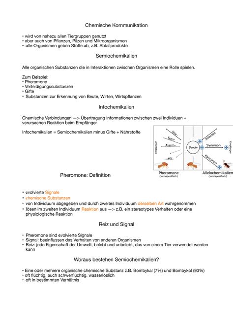 Chemische Kommunikation Zusammenfassung Chemische Kommunikation