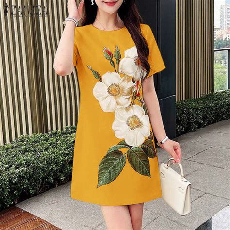 Celmia Zanzea Korean Style Womens Flower Printed Dresses Elegant Party