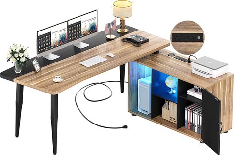 Homieasy L Shaped Desk With Drawers 55 Inch Office Desk With Power