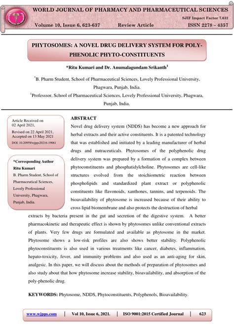 Pdf Phytosomes A Novel Drug Delivery System For Poly Phenolic Phyto