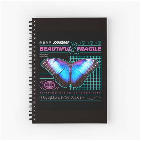 Blue Butterfly Beautiful Fragile Butterfly Japanese Streetwear Spiral Notebook For Sale By