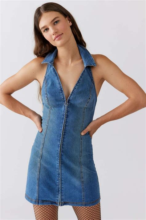 Urban Outfitters Uo Caro Denim Zip Front Mini Dress In Blue Lyst