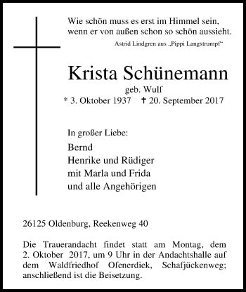 Traueranzeigen Von Krista Sch Nemann Nordwest Trauer De