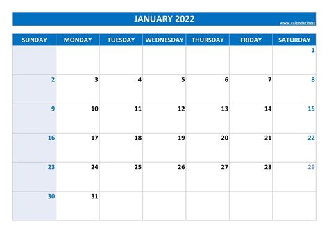 January 2022 Calendar Calendarbest