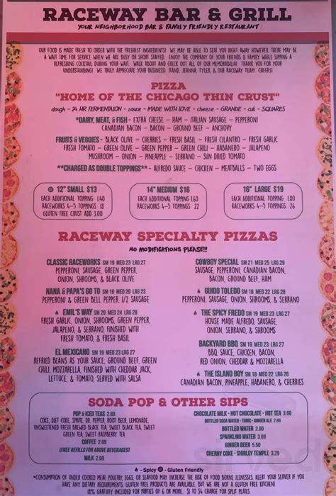 Menu For Raceway Bar And Grill In Maricopa Arizona United States