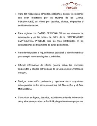 Pol Tica De Datos Personales Prosur Pdf