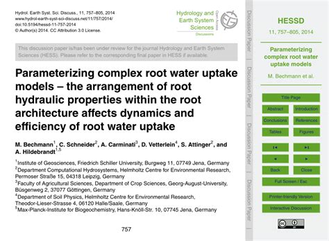 (PDF) Parameterizing complex root water uptake models – the arrangement ... 