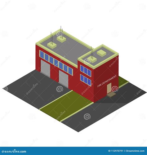 Isometric Firefighters Station Building Stock Vector Illustration Of