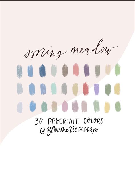 Spring Meadow Pastel Colors Procreate Color Palette Procreate Swatches Etsy Color