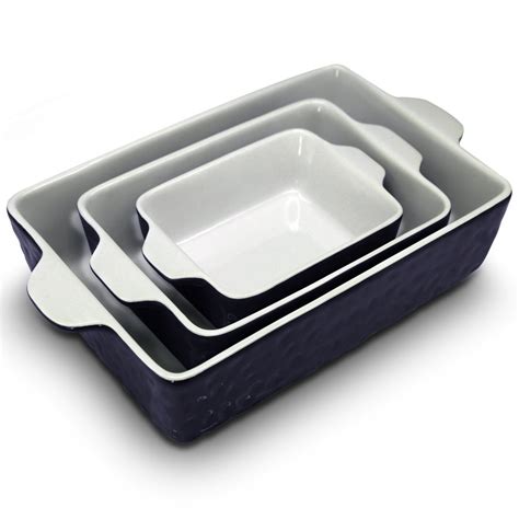 NutriChef 3-Pcs. Rectangular Ceramic Bakeware Set - Durable Baking Dishes Set, Odor-Free Hybrid ...