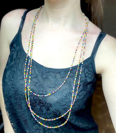 100 Multicolor Glass Seed Beaded Hippie Necklace Long Etsy