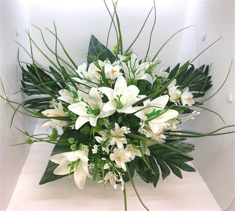 Cemetery Grave Memorial Artificial Flower Pot Mixed White Lily - Etsy UK