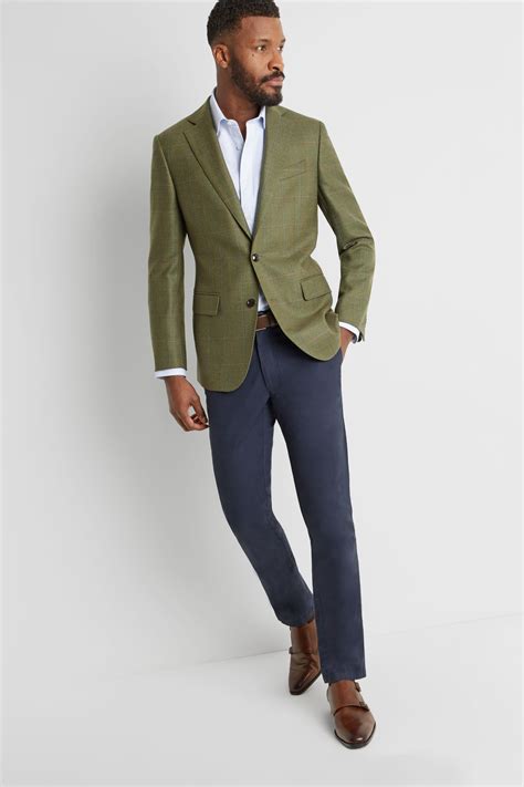 Moss 1851 Tailored Fit Green Multi Check Jacket Checked Jacket