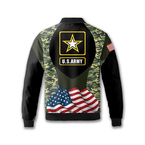 Green Camouflage Waving Flag Custom US Army Bomber Jacket - Primesty