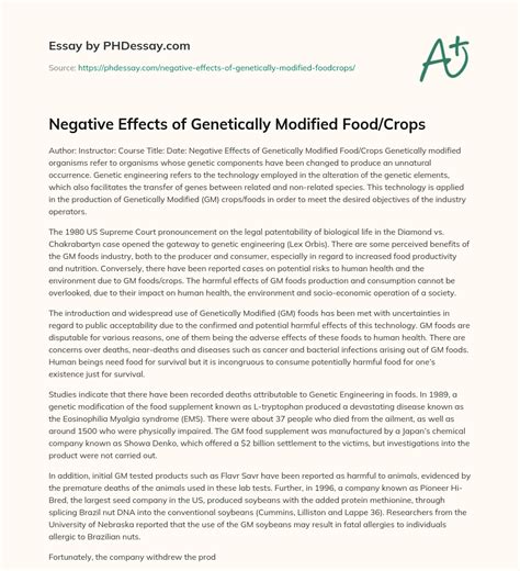 Negative Effects Of Genetically Modified Food Crops PHDessay