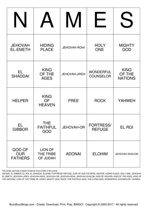 Names Bingo Cards To Download Print And Customize