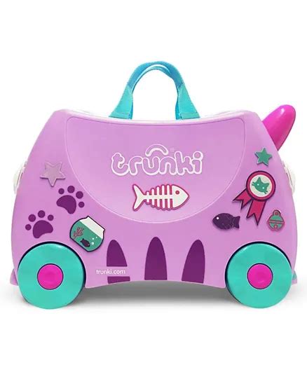 Trunki Cassie The Cat Ride On Kids Suitcase Purple Hand Luggage For