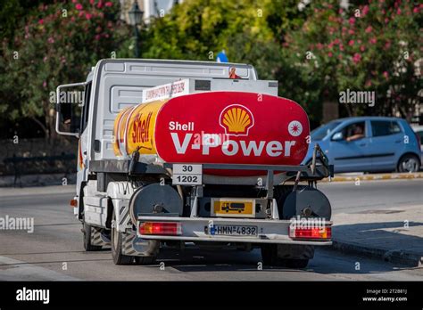small shell branded petrol tanker delivering fuel  diesel  boats