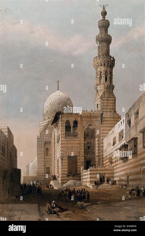 Tombs Of The Caliphs With Minaret Cairo Egypt Coloured Lithograph