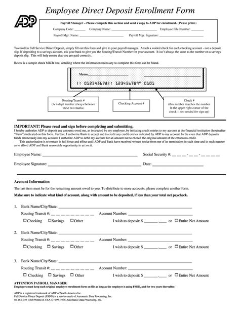 Adp Direct Deposit Form Fill Online Printable Fillable Blank