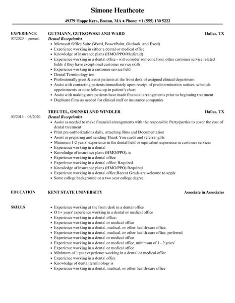 Dental Receptionist Resume Samples Velvet Jobs