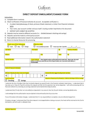 Fillable Online Gulfport Ms Direct Deposit Enrollment Change Form