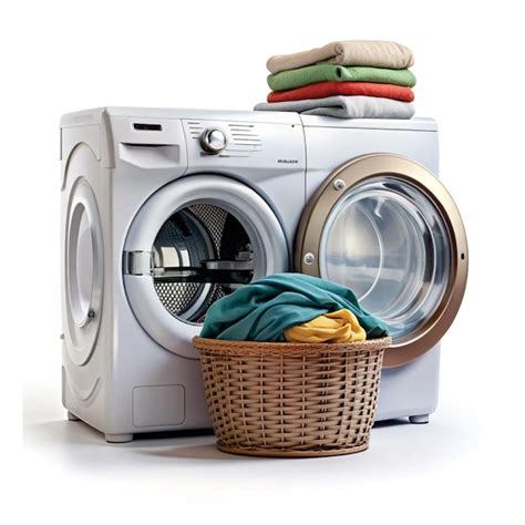 Realistic Washing Machine With Fresh Clean Folded Clothing And Laundry