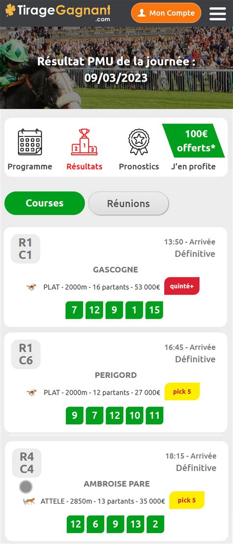 resultat pmu les resultats du quinte du jour  gratuit