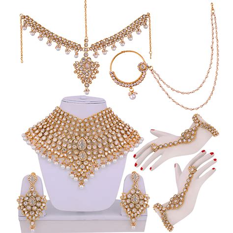 Buy Lucky Jewellery White Bridal Dulhan Wedding Engagement Necklace Set With Mang Tikka Online