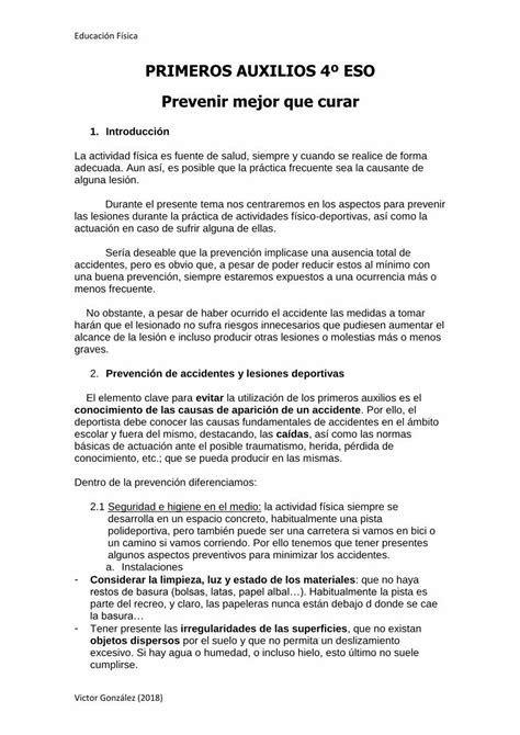 PDF PRIMEROS AUXILIOS 4º ESO Prevenir mejor que curar Primeros