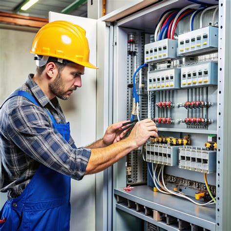 electrician assembling industrial electric cabinet electrician