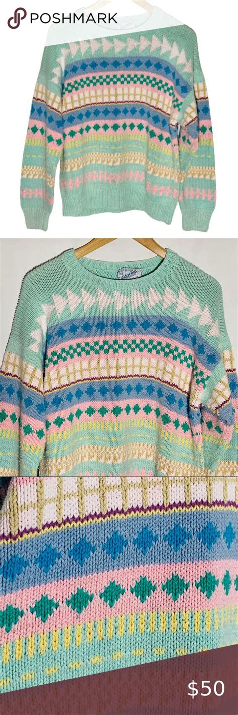 Vintage Grandma Sweater Hand Made Pastels Large Chunky Cable Knit