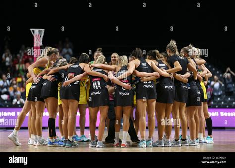 New Zealand Players In A Huddle During The Netball World Cup Match At