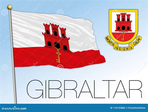 Gibraltar Official Flag And Coat Of Arms European Country Stock Vector