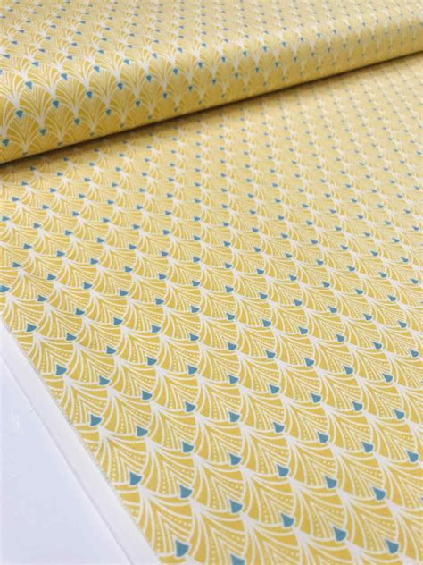 Tissu satin de coton imprimé Plume jaune Papin Tissus