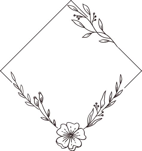 Minimalist Floral Frame With Hand Drawn Leaf And Flower Simple Floral