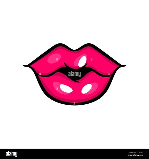 Pink Red Woman Kiss Lips In Pop Art Style Isolated On White Background