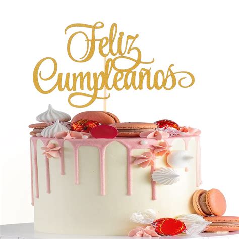 Spanish Feliz Cumplea Os Cake Topper Gold Glitter Happy Birthday Cake