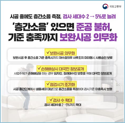 층간소음 기준 미달 준공불허 보완시공 의무화 검사 세대수 5 확대 구공수 월드인포