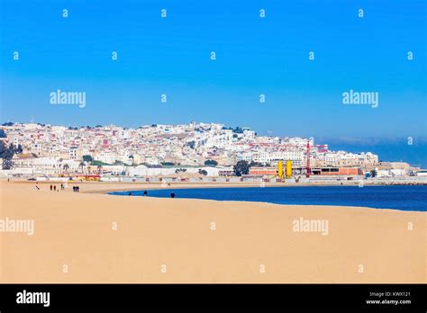 Tangier city beach in Tangier, Morocco. Tangier is a major city in ...