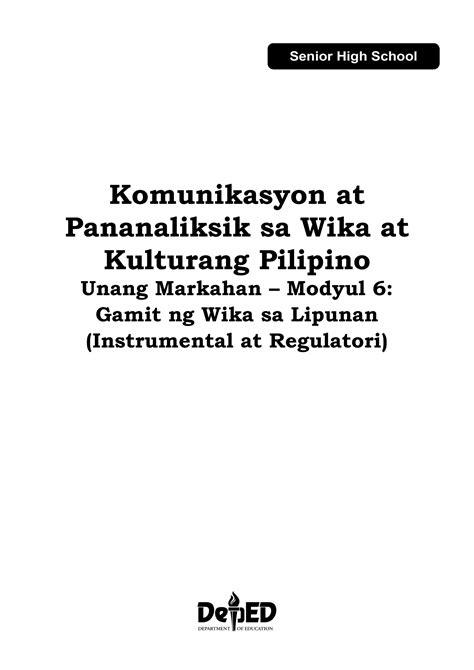 Kpwkp Q Module Gamit Ng Wika Sa Lipunan Instrumental At Regulatori Pdf