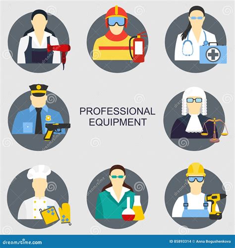 Vector Illustration Of Collection Icons Of Color Professions Equipment