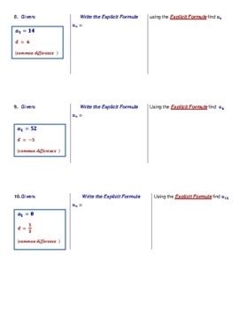 Arithmetic Sequences Recursive Explicit Formulas Homework By