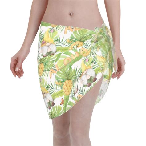 Coaee Gnome And Pineapple Women S Short Sarongs Beach Wrap Sheer Bikini Wraps Chiffon Cover Ups