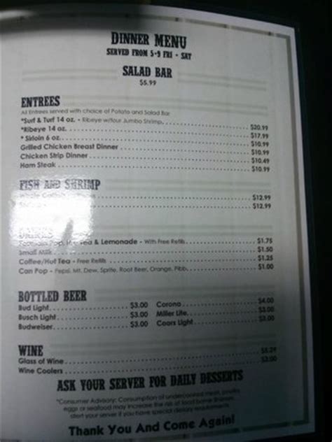 Dinner Menu - Picture of Copeland's Four Corners Restaurant, Lockridge ...