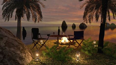 Bonfire By The Sunset Sea Ambience Crackling Fire And Wave Sounds